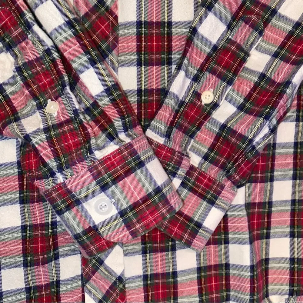 Fred Perry $275 Red & White Plaid Flannel Button Down Shirt sz Small EUC